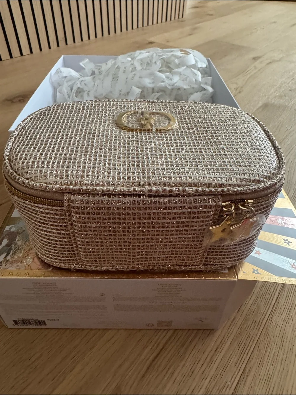 Dior Pink Lip Balm & Gloss Duo with Metallic Gold Cosmetic Case